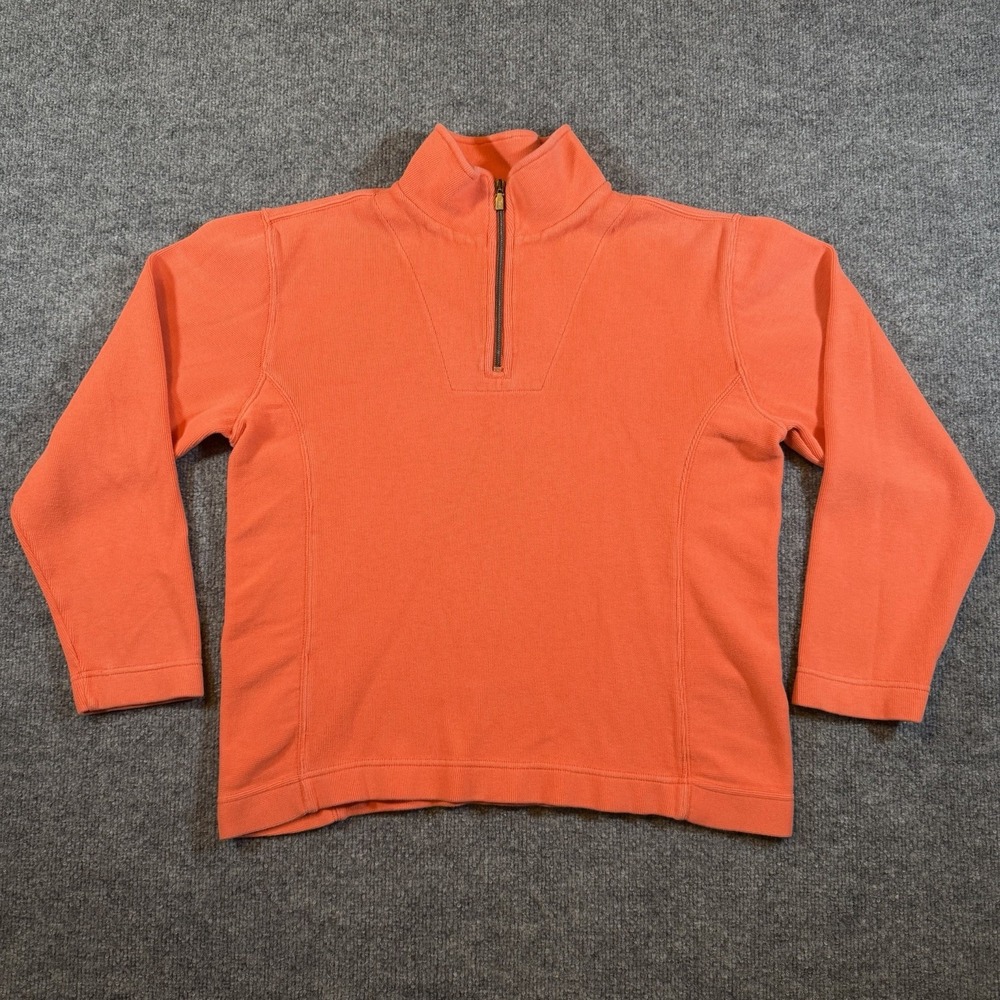 Tommy Bahama Ribbed Quarter Zip Pullover Coral Medium Womens Coastal Preppy